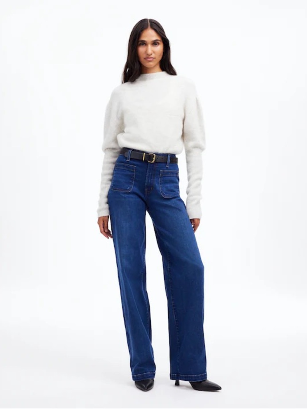 The Petite Emmett Wide-Leg Full Length Jean Patch Pocket Allentown Wash Size 28P